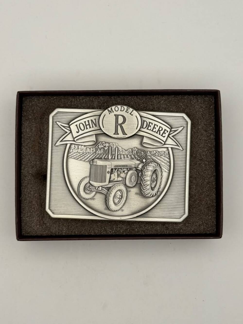 John Deere Model R Belt Buckle 1949 Tractor Motif Presentation Box Rectangular